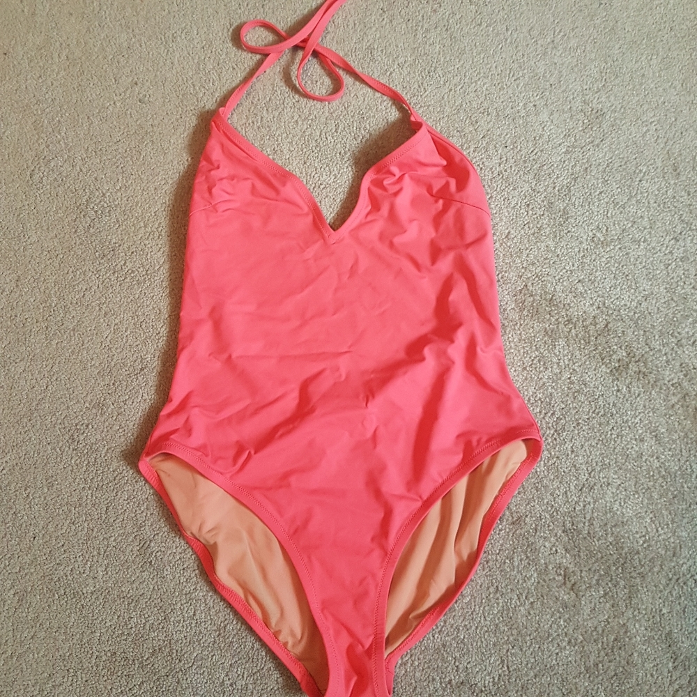 J. Crew Coral Pink Halter One-Piece Swimsuit. Love It, Just Not My Size.